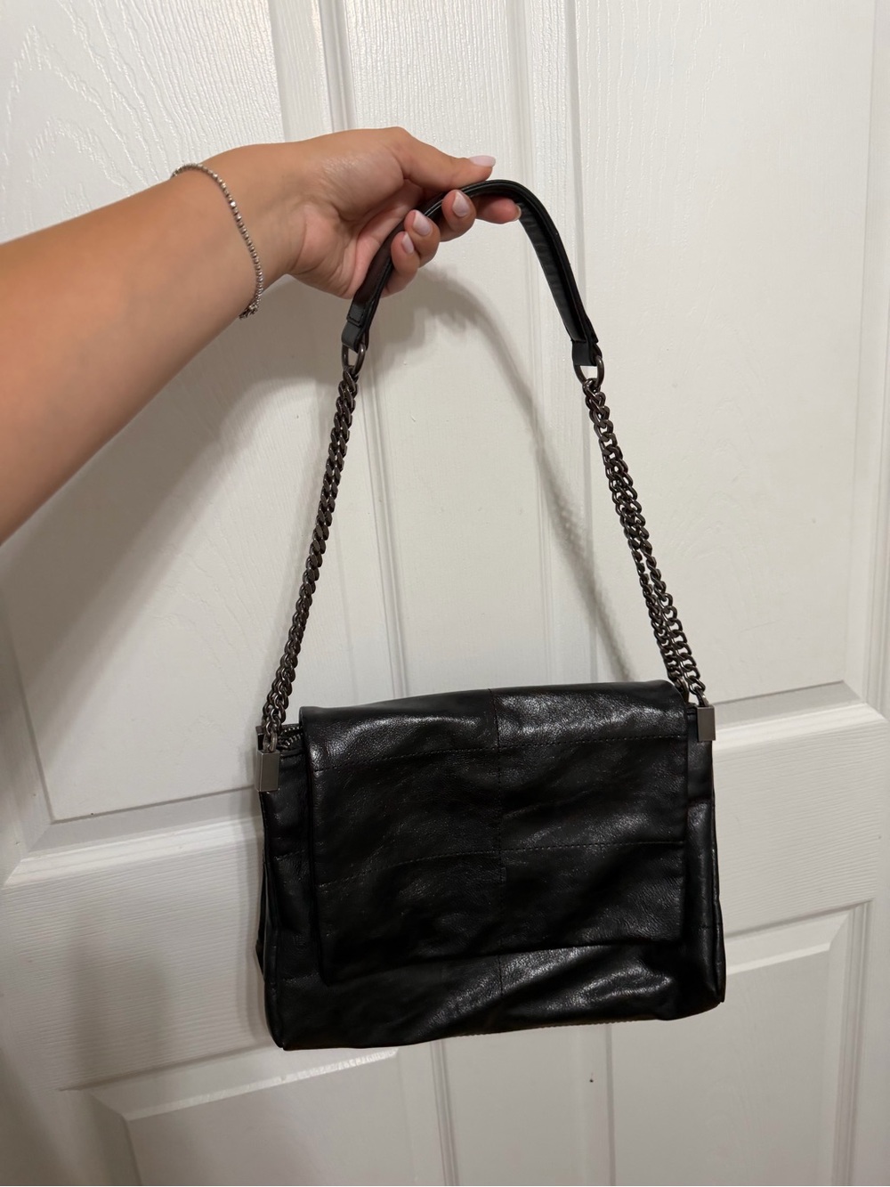 Zara Black Leather Shoulder Bag with Chain Strap